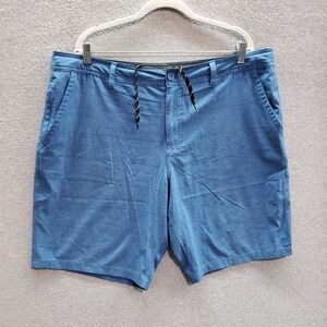 Hang Ten Men Shorts 40 Blue Striped Chino Drawstring Pockets 10" Inseam Casual